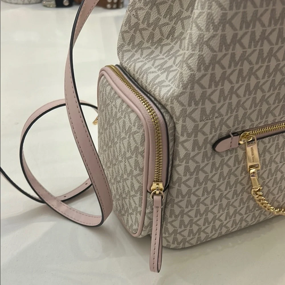 Michael Kors Pink and Beige Signature Logo Backpack